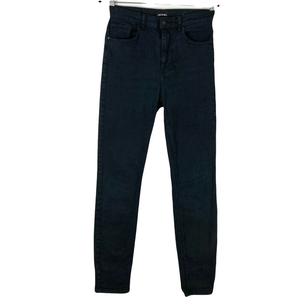 nwot MONKI Jeans 28 High-Rise 13in “Stevie”Black Slim Stretchy Cotton Logo